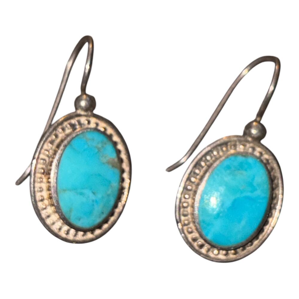 Vintage BOCCO Sterling Silver Turquoise Dangle Earrings Beaded Granulation 925